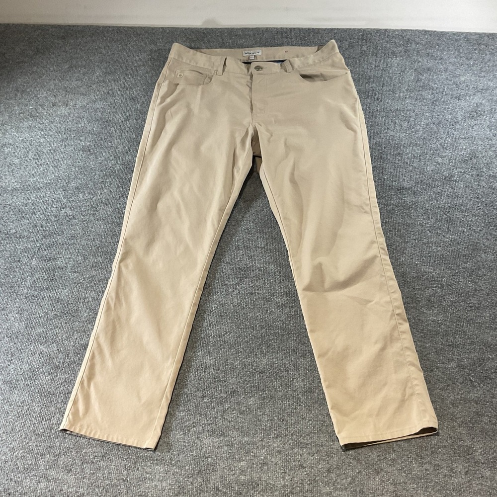 Peter Millar Crown Sport Mens Tan Khaki Performance Golf Pants 35x30 Stretch